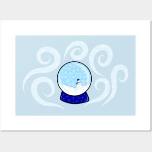 Wintery Blue Snowman Snow Globe, made by EndlessEmporium Posters and Art